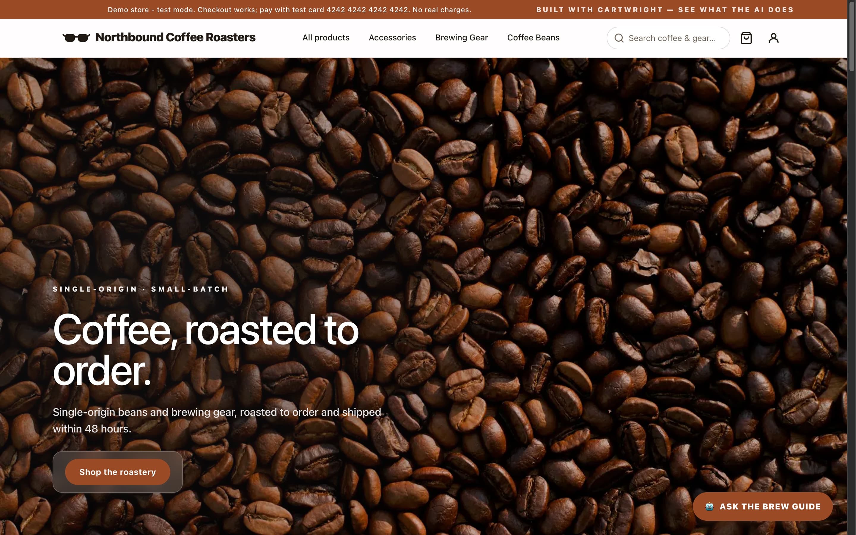 Northbound Coffee Roasters storefront hero in a browser frame