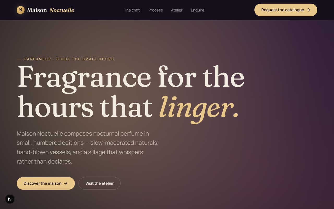 Nocturne (dark organic, 3D) — homepage preview